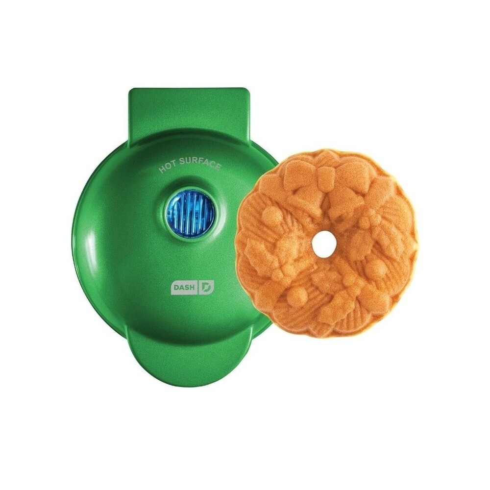 DASH DARK GREEN WREATH MINI BUNDT MAKER DUAL NON-STICK PLATES HOLIDAY  - NIB